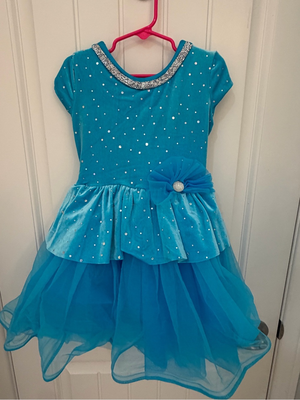 Sparkling feminine Teal Girls' Costume Dress with Tulle ruffle Skirt